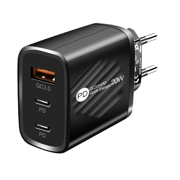 

3 ports dual pd usb c wall charger 3a type c qc3.0 fast charging chargers power adapters us eu uk plugs for samsung s20 s22 utral nokia xiao