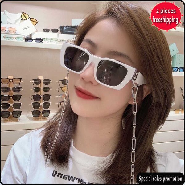

luxury fashion trends 60%off design sunglasses b family box plate sunglass men's fashion net red personality letter mirror leg chain su, White;black
