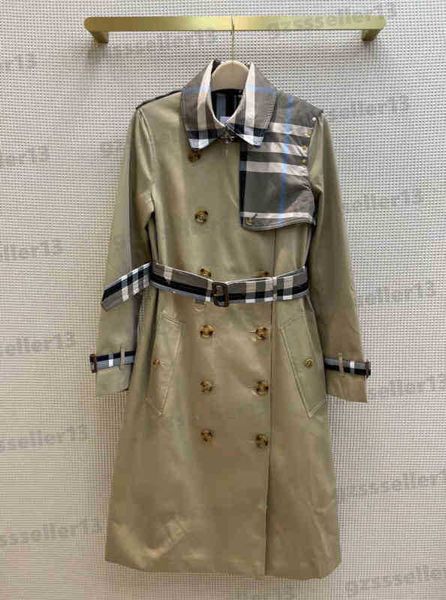

designer trench coat women classic kensington double-breasted trench coats plaid belt in cotton gabardine fabric with cowhide buckle mid-len, Tan;black