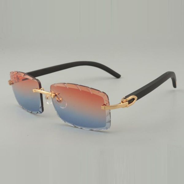 

black wooden temples sunglass 8100915 with engraved lens 56mm, White;black