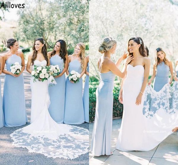 

halter light sky blue long bridesmaid dresses summer beach boho wedding guest party gowns floor length sleeveless simple chiffon maid of hon, White;pink