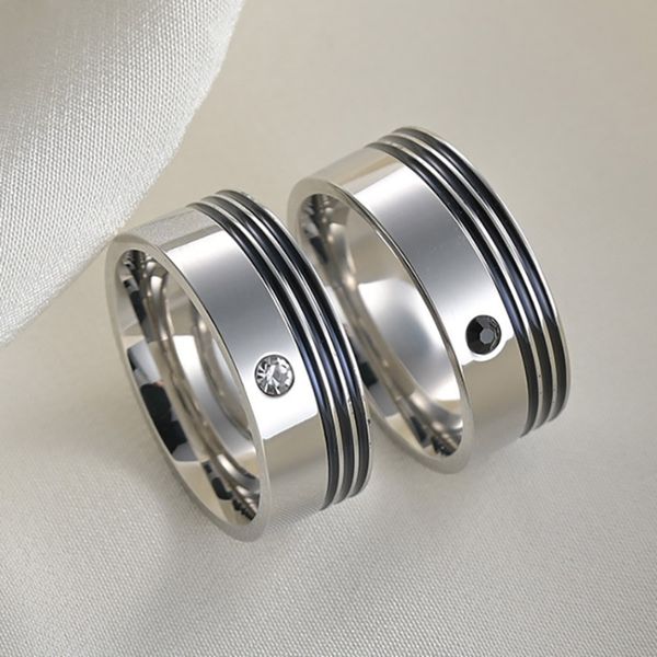 

stainless steel dripping oil couple ring band zircon wedding rings for men women fashion jewelry valentine's gift, Silver