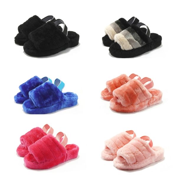 

sandal slippers fluff slide slides sandal ladies womens shoes sandals winter slipper furry australia fuzzy soft house yellow blue red fur fl, Black
