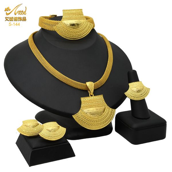 

wedding jewelry sets aniid dubai 24k gold color for women african nigerian necklace earrings and bracelets bridal indian fashion 221123, Slivery;golden