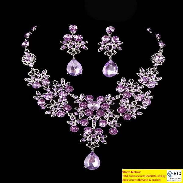 

women bling crystal bridal jewelry set silver diamond wedding statement necklace dangle earrings for bride bridesmaids accessories, Slivery;golden