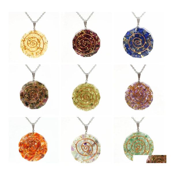 

pendant necklaces quartz round polygon coin pendant necklace for women men stone crystal circle disc pendants jewelry drop delivery dh8tf, Silver
