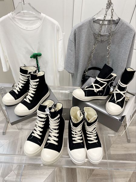 

shoes designer rick owen shoe mini snow canvas high boot breathable black lace up light rubber sole genuine autumn winter original size 35-4