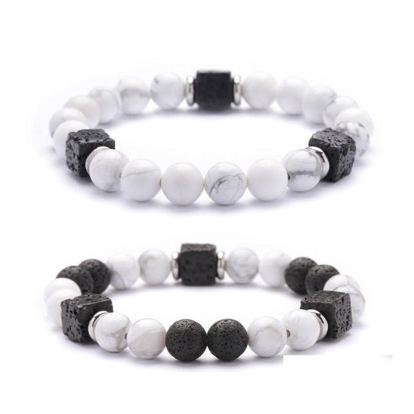 

beaded natural stone bracelet square volcanic men and women personality atmosphere mature intellectual wrist jewelry drop delivery br dhsju, Black