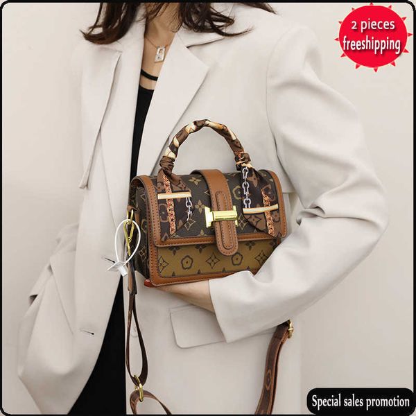 

designer bags texture bag women's 2022 new fashion one shoulder crossbody old flower premium versatile wide belt square