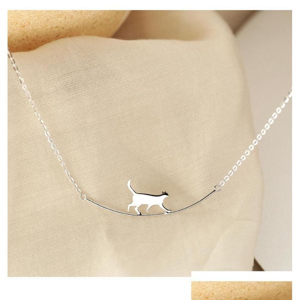 

pendant necklaces sier necklace fashion personality cat arc simple lovely animal clavicle chain boutique gift drop delivery jewelry dhrds, Silver