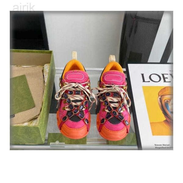

2022 designer sneakes casual shoes thick bottom sneakers fashion gem chain mesh shoe breathable trainers size 35-46, Black