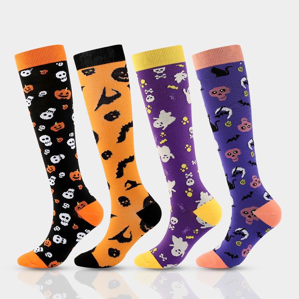 

halloween long tube sports socks compression stockings for men and women marathon outdoor running cycing pilates football socks, Black;white