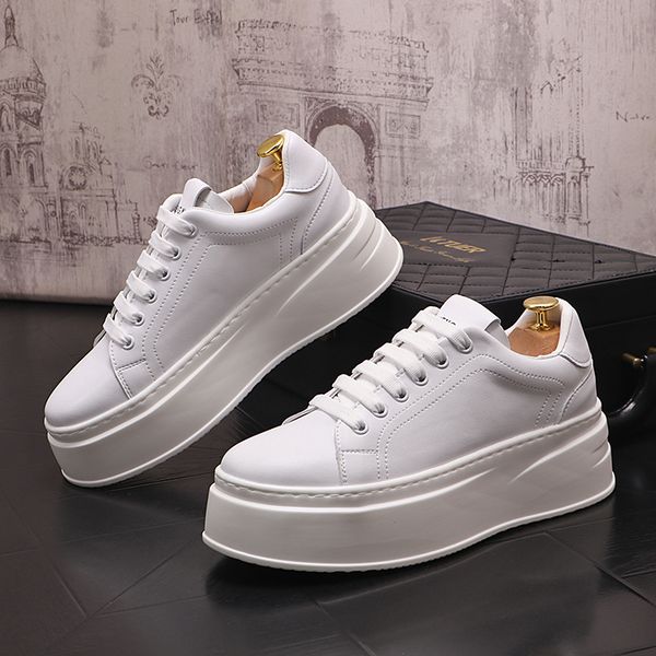 

european style dres party wedding shoes elegant lightweight breathable white casual leather sneakers round toe thick bottom business leisure, Black