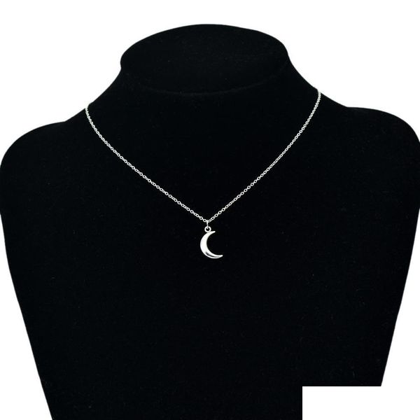 

chains cute moon pendant necklaces for women bohemia sier color chain choker necklace simple jewelry bijoux collares drop delivery pe dhlq2, Silver