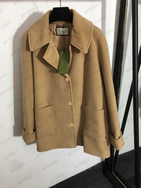 

womens coat wool blends custom button open printed lining wool trench coats lapel roll sleeves pocket design warm outerwear autumn winter wo, Black