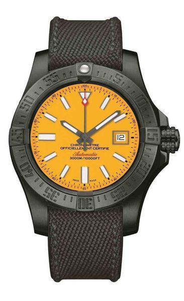 

titanium breit canvas lings luxury watch steel brand mens stainless yellow avenger seawolf wristwatch automatic mechanical watch leatherlflk, Slivery;brown