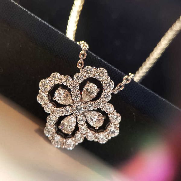 

fashion jewelry new four leaf grass necklace s925 sterling silver collar chain luxury hand inlaid green aquamarine main stone plated 18k ros