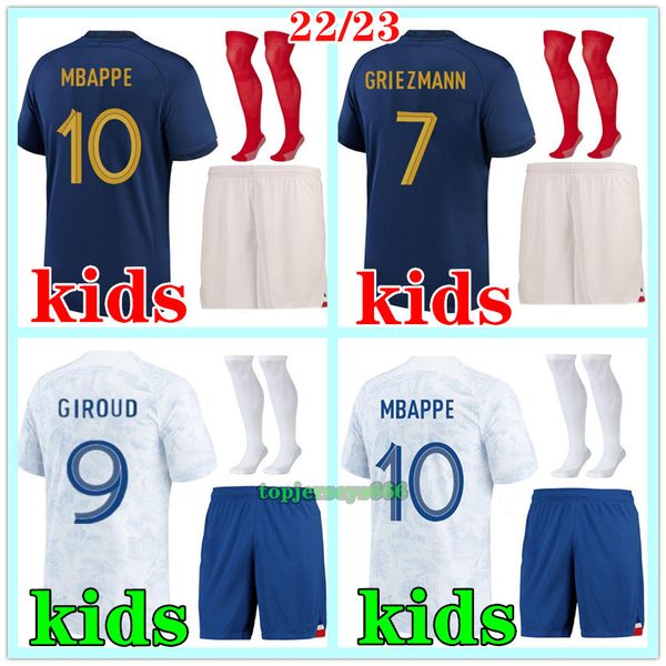 

maillots de foot french kids 2022 2023 mbappe giroud benzema griezmann soccer jersey kids football kit jerseys 22 23 child shirt set socks, Black;yellow