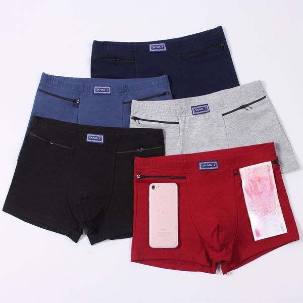 

underpants mens pockets underwear antitheft briefs boxer panties two zippers cotton mens boxers booty shorts 221123, Black;white