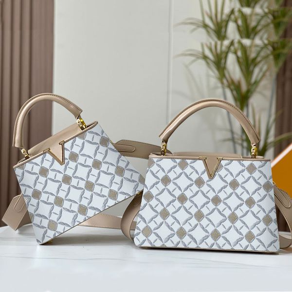 

embroidery tote bag genuine leather handbag purse vinatge shoulder crossbody bags classic letter elegant totes zipper pocket removable wide