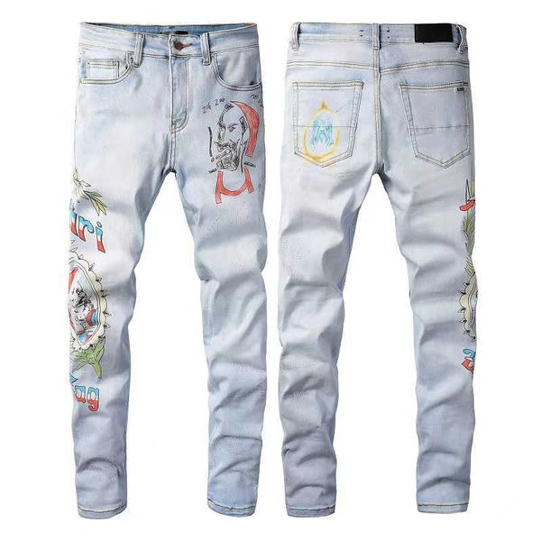 

20ss mens designer jeans distressed ripped biker slim fit motorcycle denim for men s european jean hombre letter star, Blue