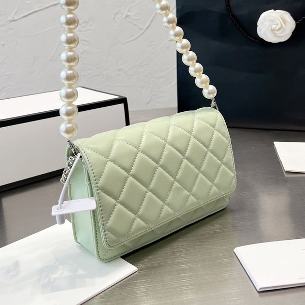 

women woc quilted wallets designer bags with bead chain lambskin silver metal hardware crossbody purse handbags ladies luxury multi pocket c