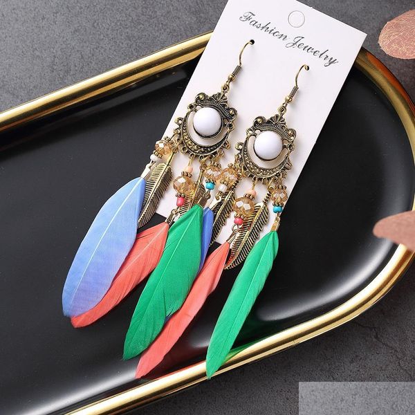 

dangle chandelier summer bohemian long feather dangle earrings for women beach chain tassel drop earring wedding bride jewelry oor dhsuw, Silver