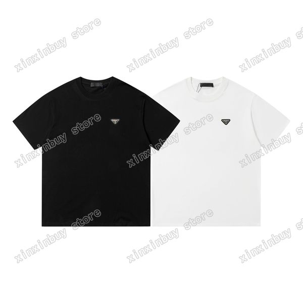 

xinxinbuy men designer tee t shirt jacquard metal triangle label short sleeve cotton women green black white red xs-l, Black;brown