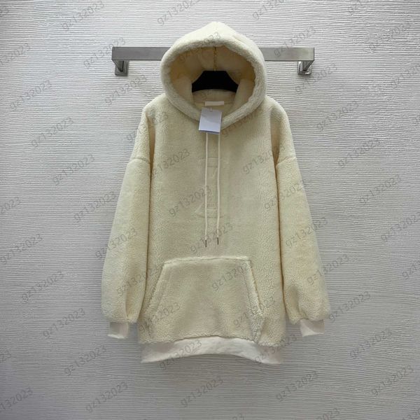 

womens hoodie brand classic logo printing drawstring hooded lamb wool sweatshirts solid color off shoulder cotton pullover warm luxury fash, Black