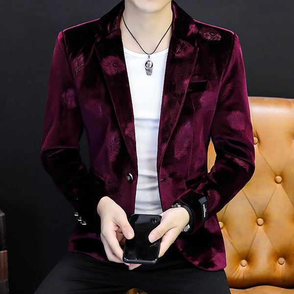 

mens suits blazers autumn winter jacket floral print velvet material casual long sleeve s fashion male slim men blazer 221123, White;black