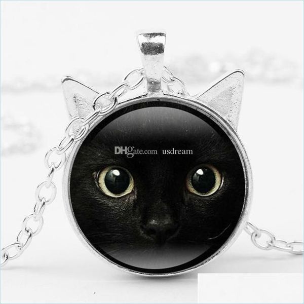 

pendant necklaces black glass cabochon necklace cat ear frame pendants necklaces women kids fashion jewelry 1625 drop delivery dhcb1, Silver