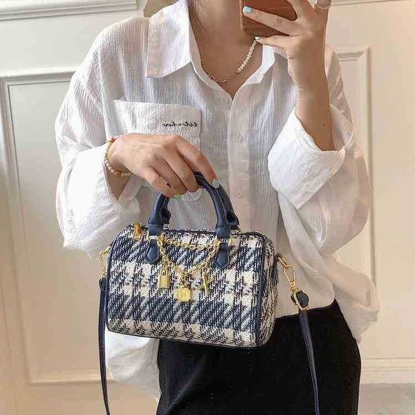 

bags bag female new portable pillow bag canvas plaid boston texture one shoulder messenger purses