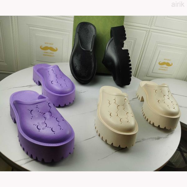 

designer women hole slippers mens rubber sandals 5cm or 2.5cm luxury thick bottom eva shoes summer beach increased platform non-slip casual, Black