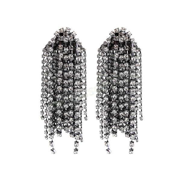 

exaggerated luxury crystal dangle earrings for women long tassel rhinestone earrings girls wedding jewelry, Silver