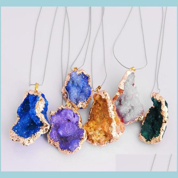 

pendant necklaces irregar druzy teardrop gold plated hollow agate edged pendant necklace hearling pendants for women and men drop de dhn6l, Silver