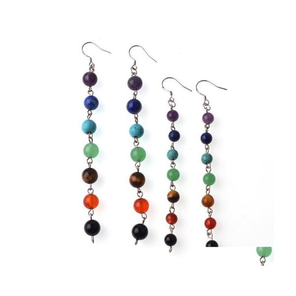 

dangle chandelier 7 chakra healing crystal earrings stone aura ear hook beads long section send pure sier drop delivery jewelry dhfdy, Silver