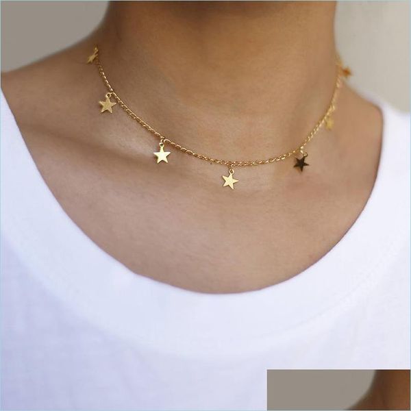 

chokers star choker necklace sier gold pentagram necklaces chokers collars chain women fashion jewelry gift drop delivery pendants dhnb8, Golden;silver