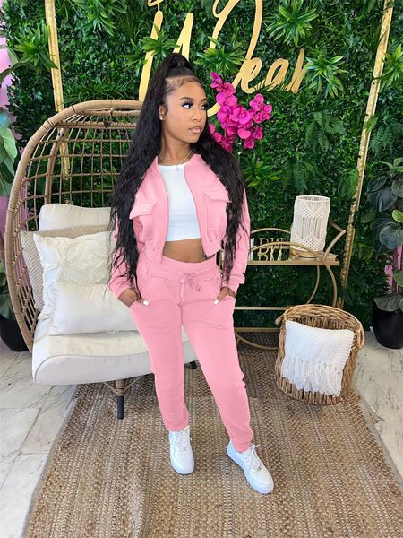 

women's two piece pants fashion set for women tracksuit autumn winter clothing zip jacket crop long suits s casual sweatsuits 221123, White