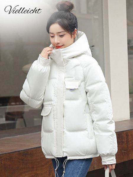 

womens down parkas vielleicht women short jacket winter thick hooded cotton padded coats female korean loose puffer ladies oversize 221124, Black