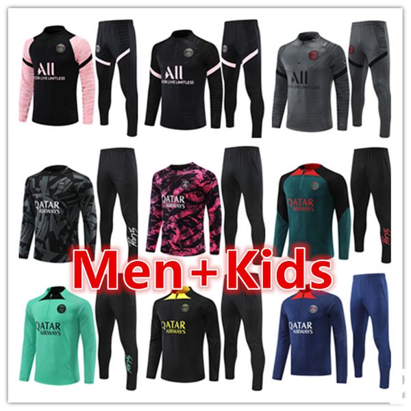 

22 23 psgs mens kids football tracksuits training suit jerseys jacket maillot kit 2022 2023 messis mbappe soccer tracksuit set jogging jerse, Black