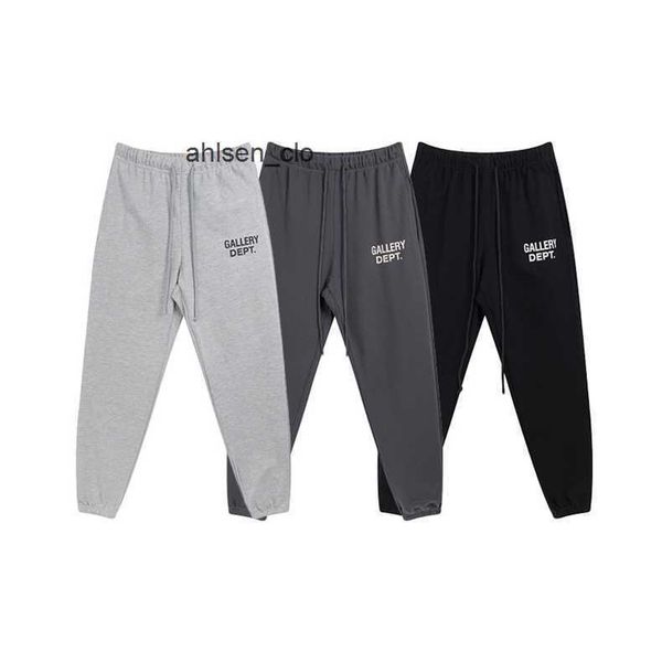 

fashion galleryes casual pants dept letter printed drawstring cotton terry, Black