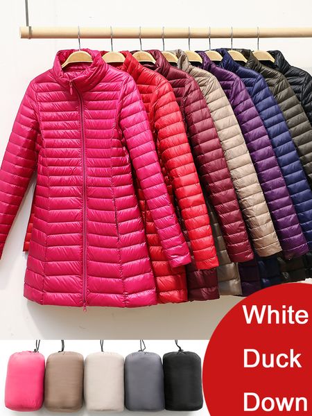 

womens down parkas duck jacket women stand collar long puffy winter coat female warm quilted ultralight portable 4xl 221124, Black