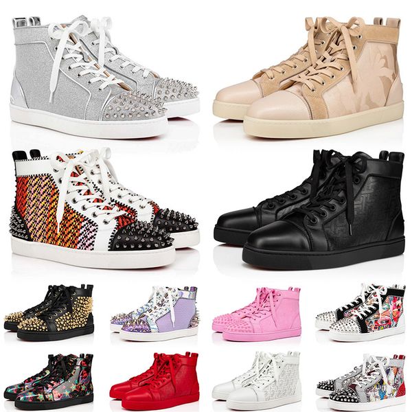 

designer 2023 red bottoms dress shoes platform genuine leather luxury spikes rivets graffiti suede patent loafers party boots sneakers booti