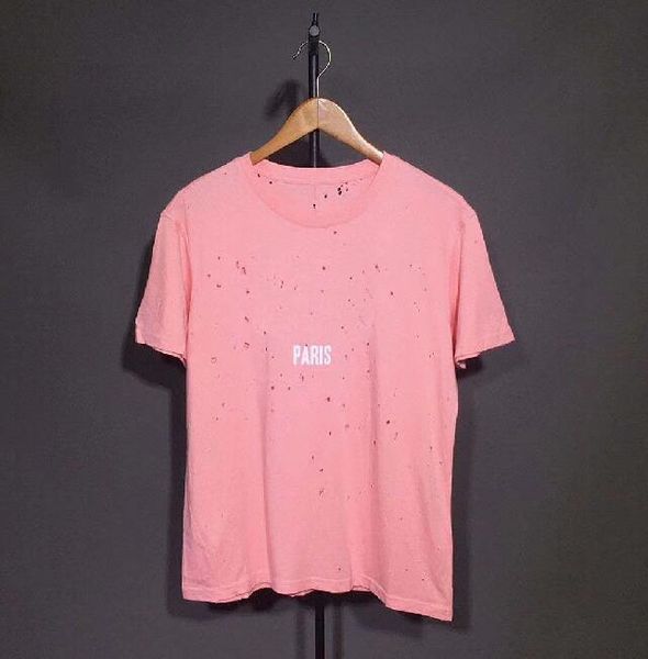 

2022 luxury europe paris men's t-shirts little broken holes two layer fabric tshirt men women small letter print designer t-shirts pink, White;black
