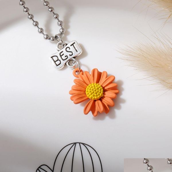 

pendant necklaces sunflower small daisy pendant necklace friends forever letter charm necklaces summer beach fashion jewelry accesso dhxjv, Silver