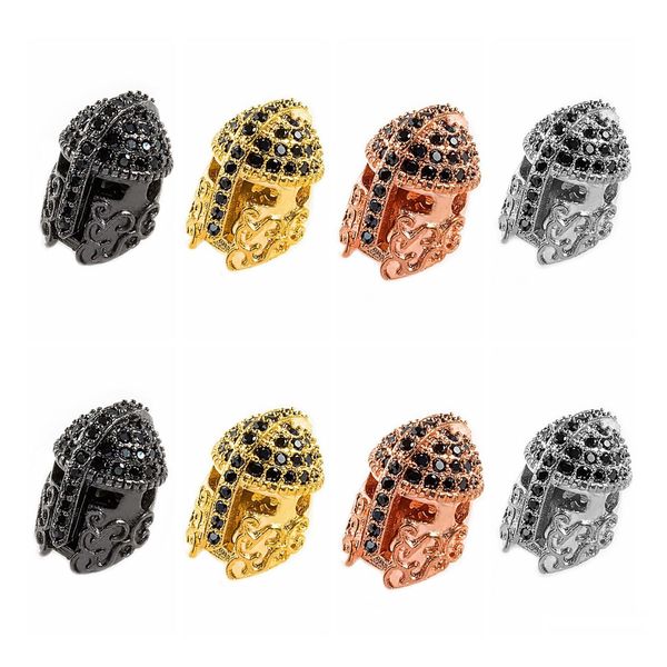 

metals knight helmet space beads for jewelry diy bracelet making fashion metal brass micro pave crystal geometry alloy black cz rhin dhqub