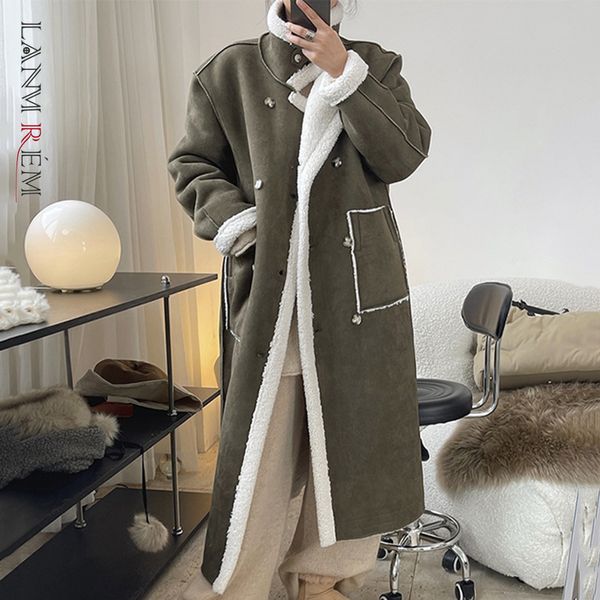 

women's fur faux lanmrem winter lamb wool coat female two-sided wear loose keep warm long outwear fashion clothes 2w2056 221123, Black