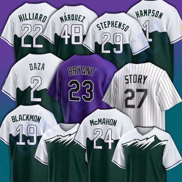

2022 baseball jerseys marqueza colorado charlie blackmon ryan mcmahon joe yonathan daza german marquez kris connor bryant jersey, Blue;black