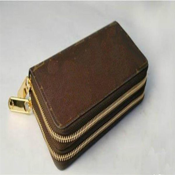 

fashion women men brown black white plaid double zipper long wallets signature letter brown wallets purse card holders #51003194e, Red;black