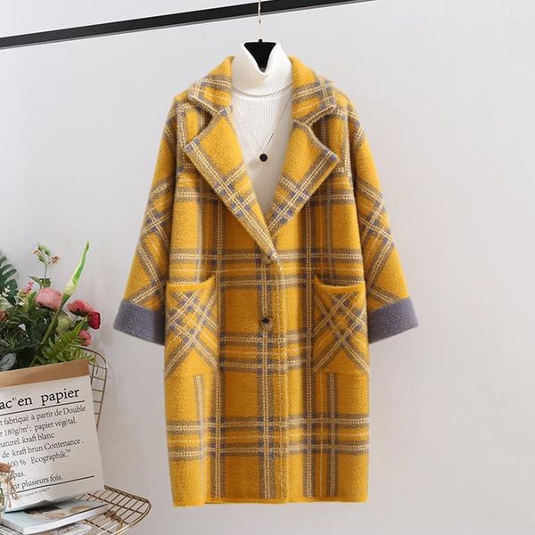 

women's wool blends loosefitting mink fleece midlength coat 221123, Black